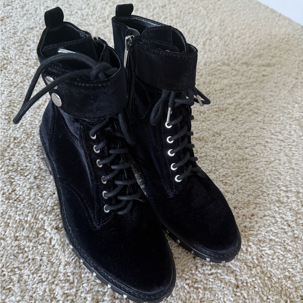Black Velvet Lace-Up Boots